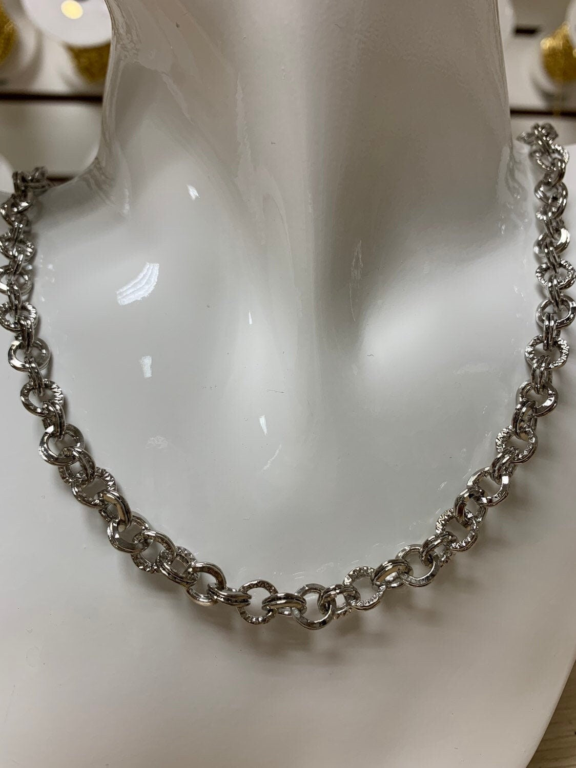 White Gold Rolo Cable Chain by Yard, Rolo Cable Chain , Wholesale bulk Roll Chain for Jewelry Making, Width 8mm,ROLL-212