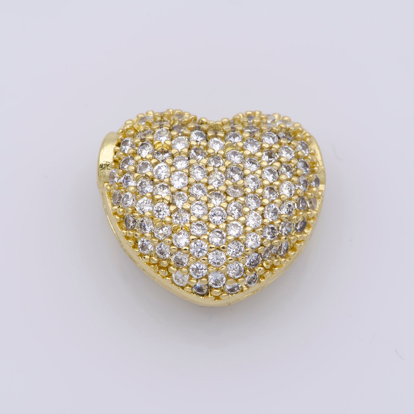 1x Heart Gold Filled Bead For Necklace , Hearts Spacer Beads, Gold Micro Pave Bead Charms, Jewelry Supply Silver Necklace Component