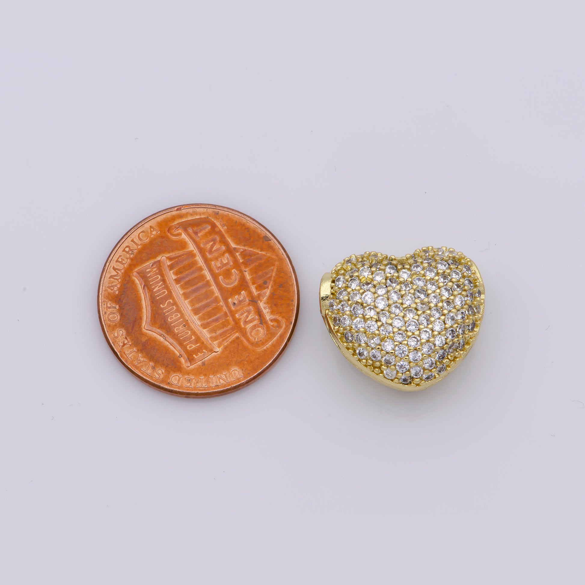 1x Heart Gold Filled Bead For Necklace , Hearts Spacer Beads, Gold Micro Pave Bead Charms, Jewelry Supply Silver Necklace Component