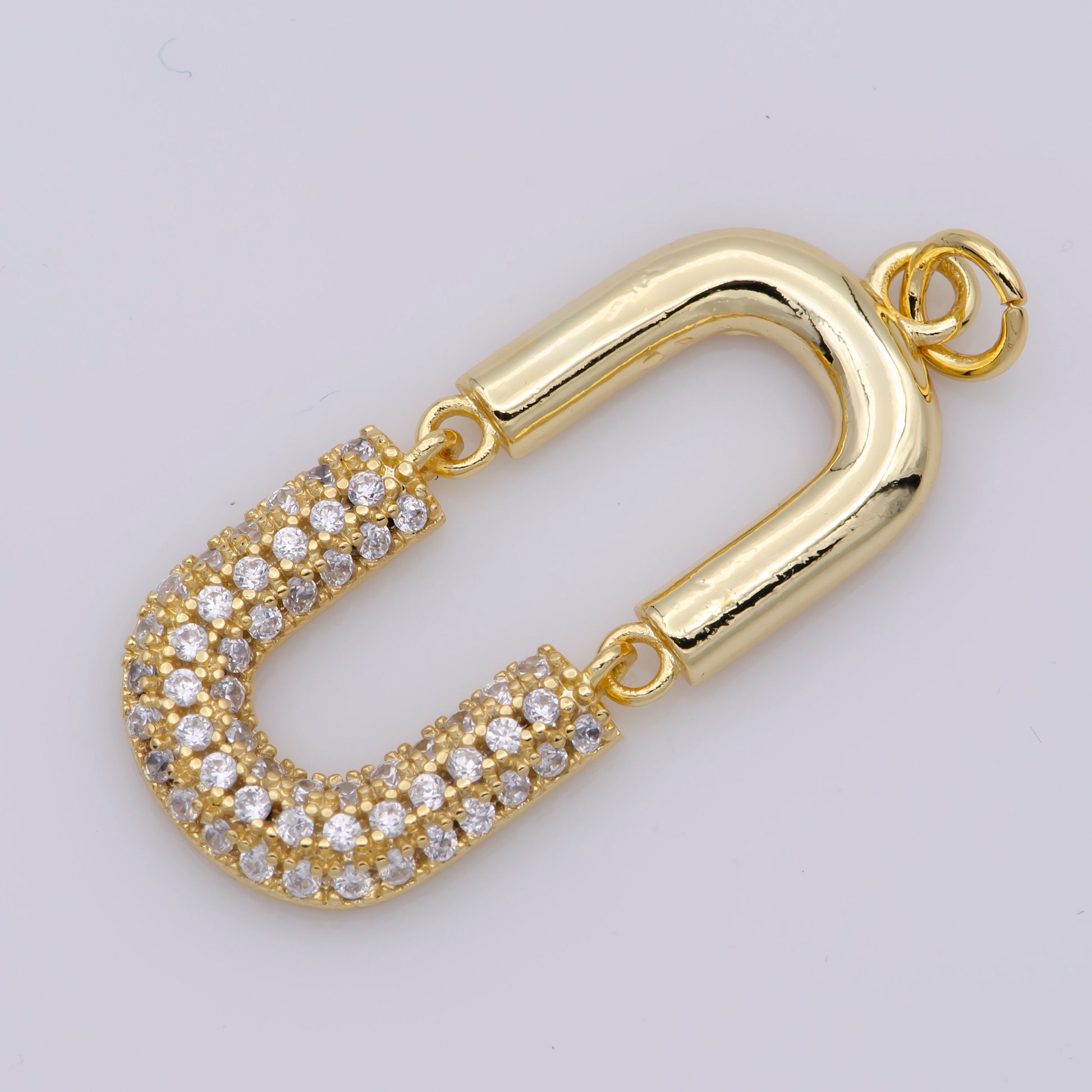 Dangle U Charm Link Geometric for Earring Necklace Component Gold Cubic Zirconia Oval shaped Charm