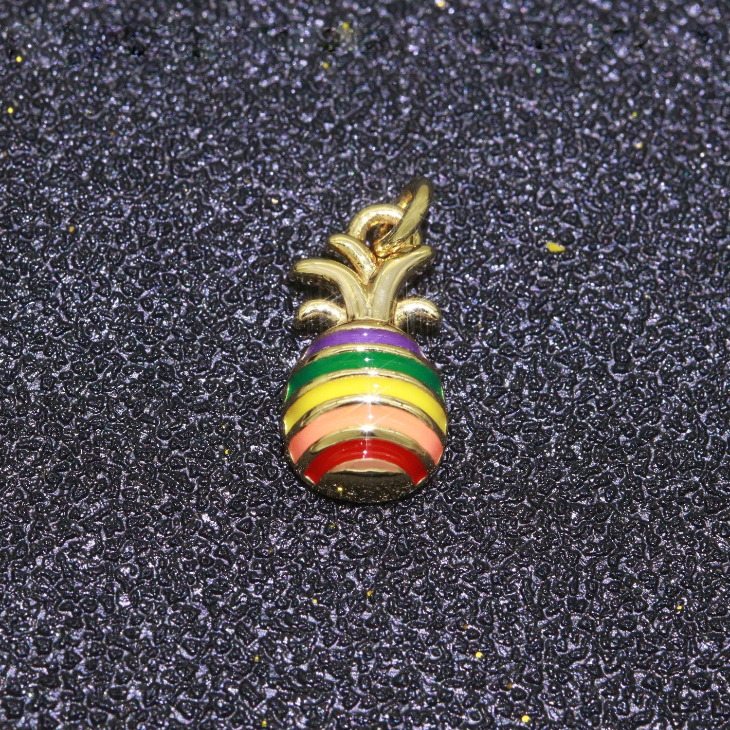 Tiny Gold Pineapple Charm, Gay Pride Dangle, LGBTQ Charm Rainbow LGBTQ Pride Jewelry Making Supply Dole Tropical Fruit Rainbow Charm