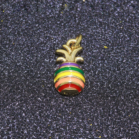 Tiny Gold Pineapple Charm, Gay Pride Dangle, LGBTQ Charm Rainbow LGBTQ Pride Jewelry Making Supply Dole Tropical Fruit Rainbow Charm
