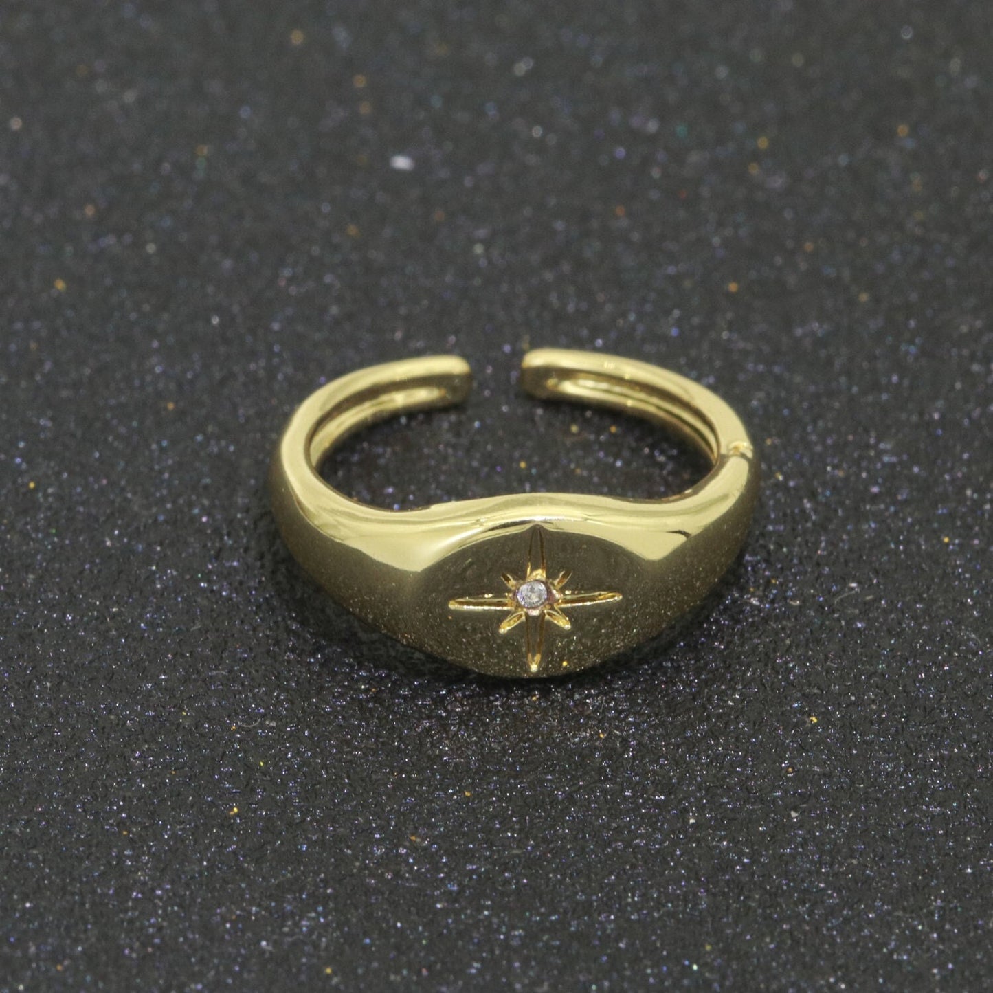1pc North Star of the Universe Gold Ring, Solitaire CZ Milkyway Adjustable Gold Signet Ring, Simple Ring,Circle Ring- RING-610, S-108