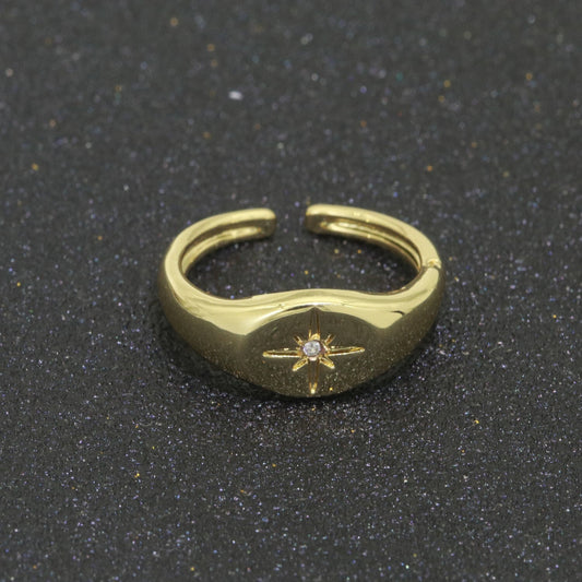 1pc North Star of the Universe Gold Ring, Solitaire CZ Milkyway Adjustable Gold Signet Ring, Simple Ring,Circle Ring- RING-610, S-108