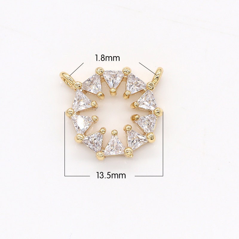 Gold Sun CZ paved Connectors, Bright CharmCubic Micro paved,Celestial Jewelry Craft Supply, Sunshine, Sunburst, Nature Lover Gift,-781