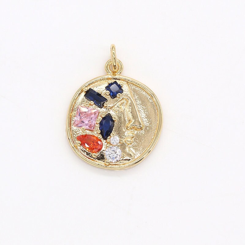 Cameo Charm CZ Tiny Gold Medallion Greek Charm Mini Coin Unique charm for Bracelet Earring Necklace Supply -780
