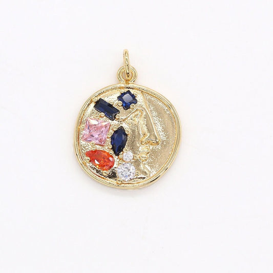 Cameo Charm CZ Tiny Gold Medallion Greek Charm Mini Coin Unique charm for Bracelet Earring Necklace Supply -780