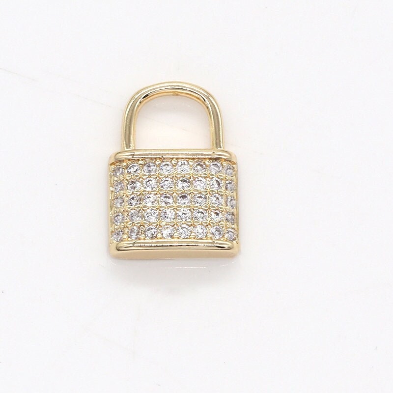 Micro Pave Gold Padlock Charms, Mini Lock Charms, Padlock Pendant, CZ Lock Charm Pendant, Padlock Necklace Bracelet Earring Charm, 790