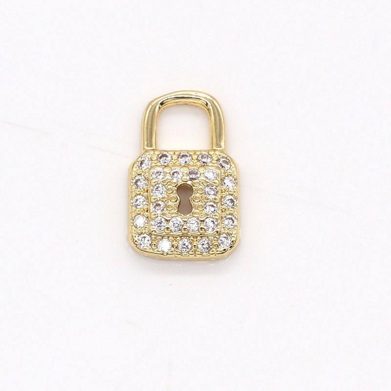 Star Micro Pave Gold Padlock Charms, Mini Lock Charms, Padlock Pendant, CZ Lock Charm Pendant, Padlock Necklace Bracelet Earring Charm, 783