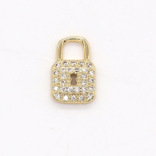 Star Micro Pave Gold Padlock Charms, Mini Lock Charms, Padlock Pendant, CZ Lock Charm Pendant, Padlock Necklace Bracelet Earring Charm, 783