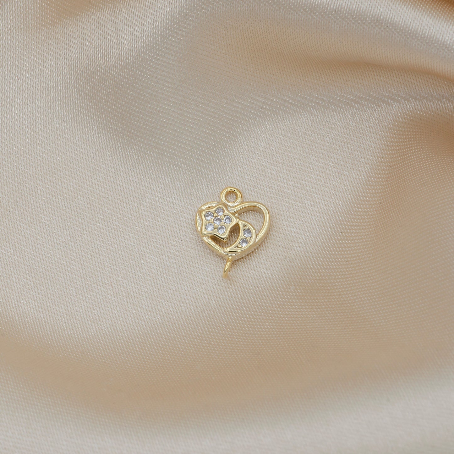 Dainty Heart Charm Earring Connector, Dangle Star Charm Necklace Link Connector Charms, Moon Lariat Jewelry Gold Micro pave 329