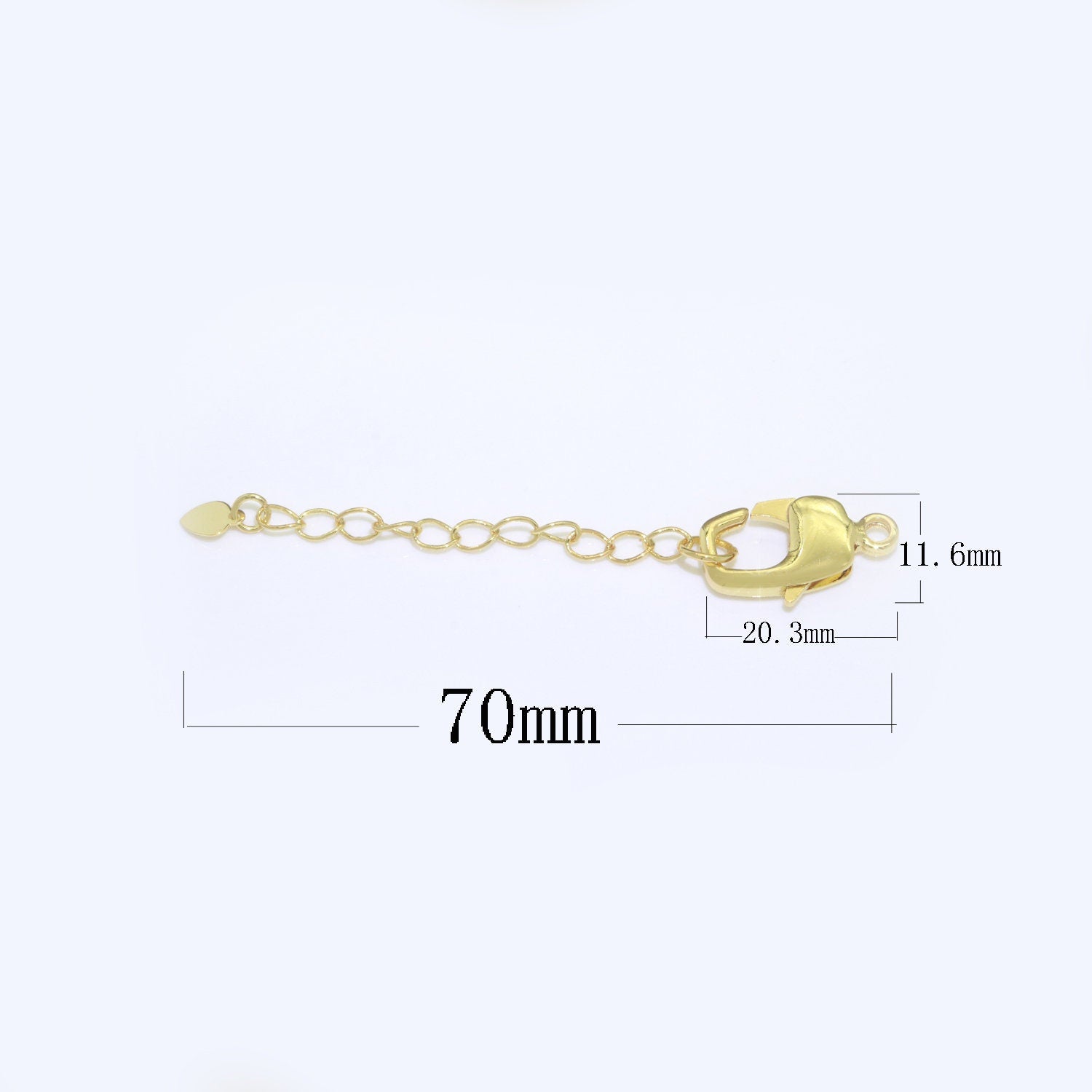 2.7 inch Gold Filled Chain Extender For Necklace Bracelet Supply Component Findings Extenders w/ Heart charm + Lobster Clasp, L-506, L-507