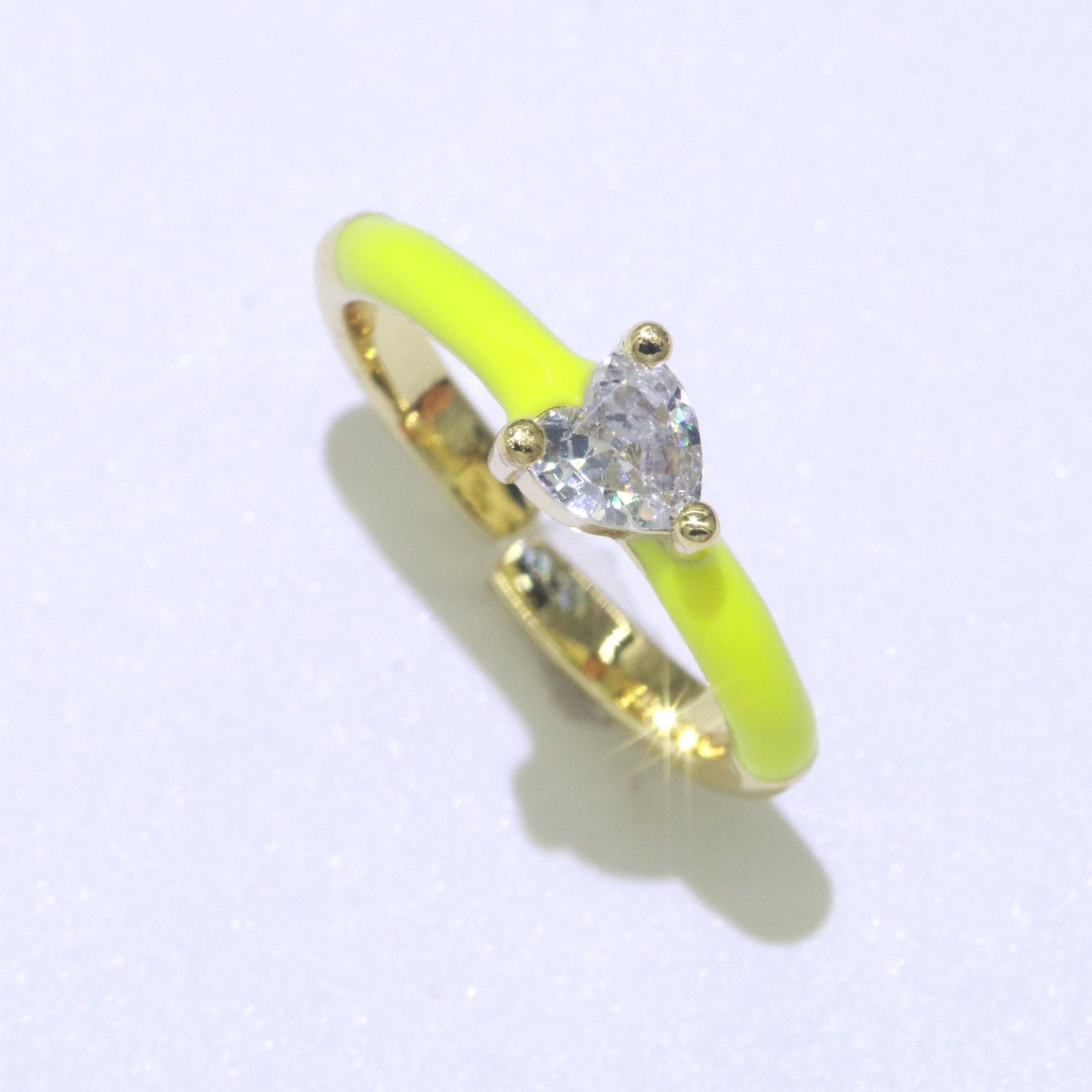 Green, Black, Yellow Color Enamel Ring Y2K Jewelry Heart Cubic Zirconia Stacking Ring Midi Dainty Ring for Women Girl Christmas Gift