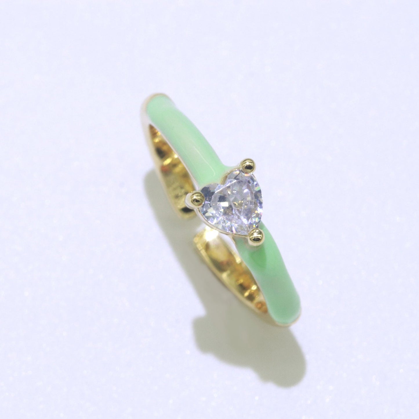 Green, Black, Yellow Color Enamel Ring Y2K Jewelry Heart Cubic Zirconia Stacking Ring Midi Dainty Ring for Women Girl Christmas Gift