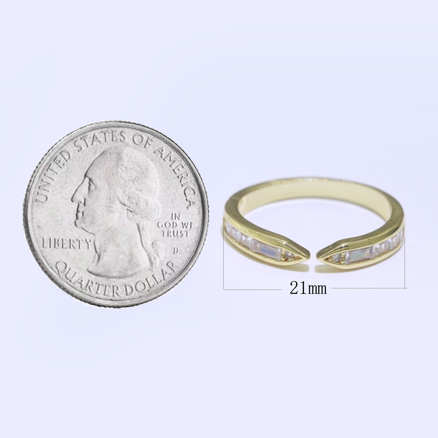 Pave Baguette CZ Gold Adjustable Ring, 18K Gold Filled Dainty Open RIng, Statement Ring