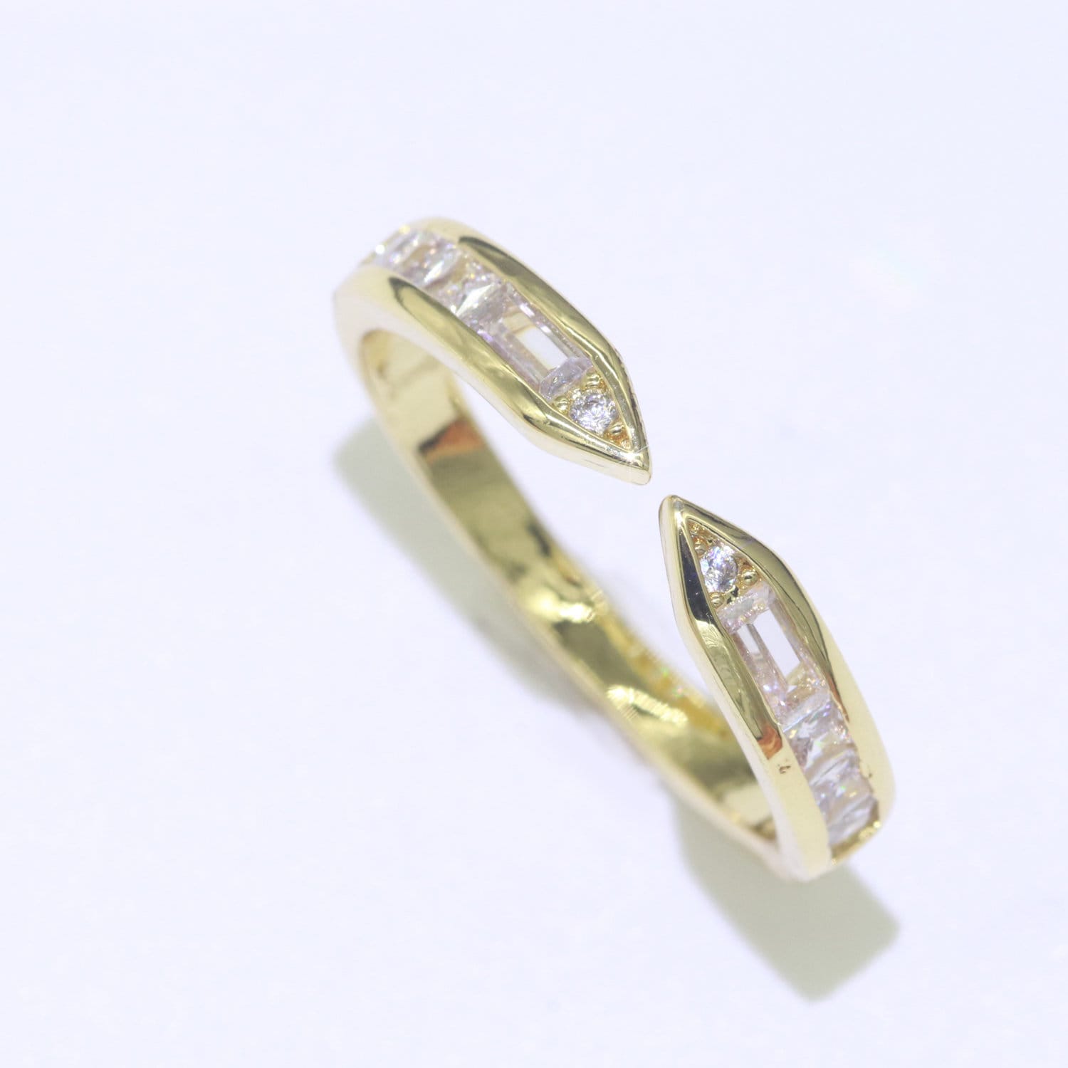 Pave Baguette CZ Gold Adjustable Ring, 18K Gold Filled Dainty Open RIng, Statement Ring