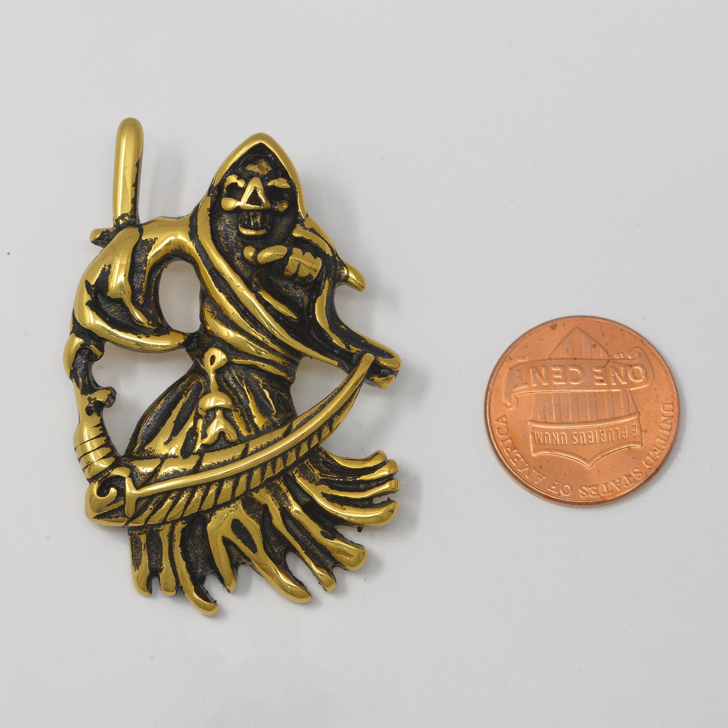 Antique Gold Grim Reaper Skull Pendant, Big grim Reaper Necklace Pendant in stainless Steel Death Halloween Jewelry