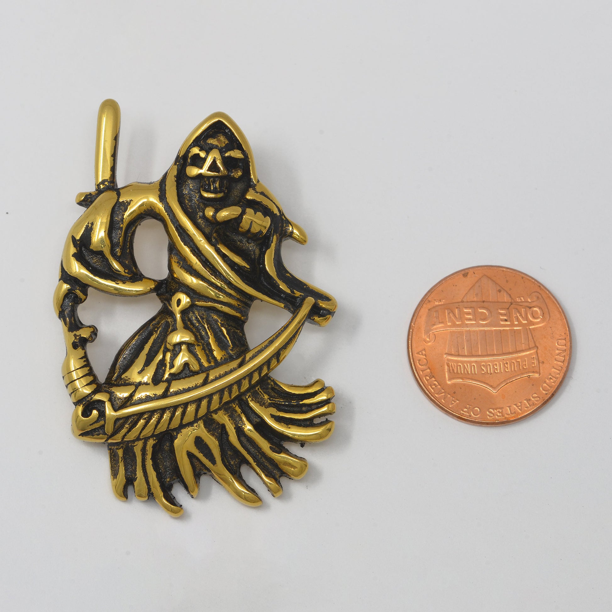 Antique Gold Grim Reaper Skull Pendant, Big grim Reaper Necklace Pendant in stainless Steel Death Halloween Jewelry