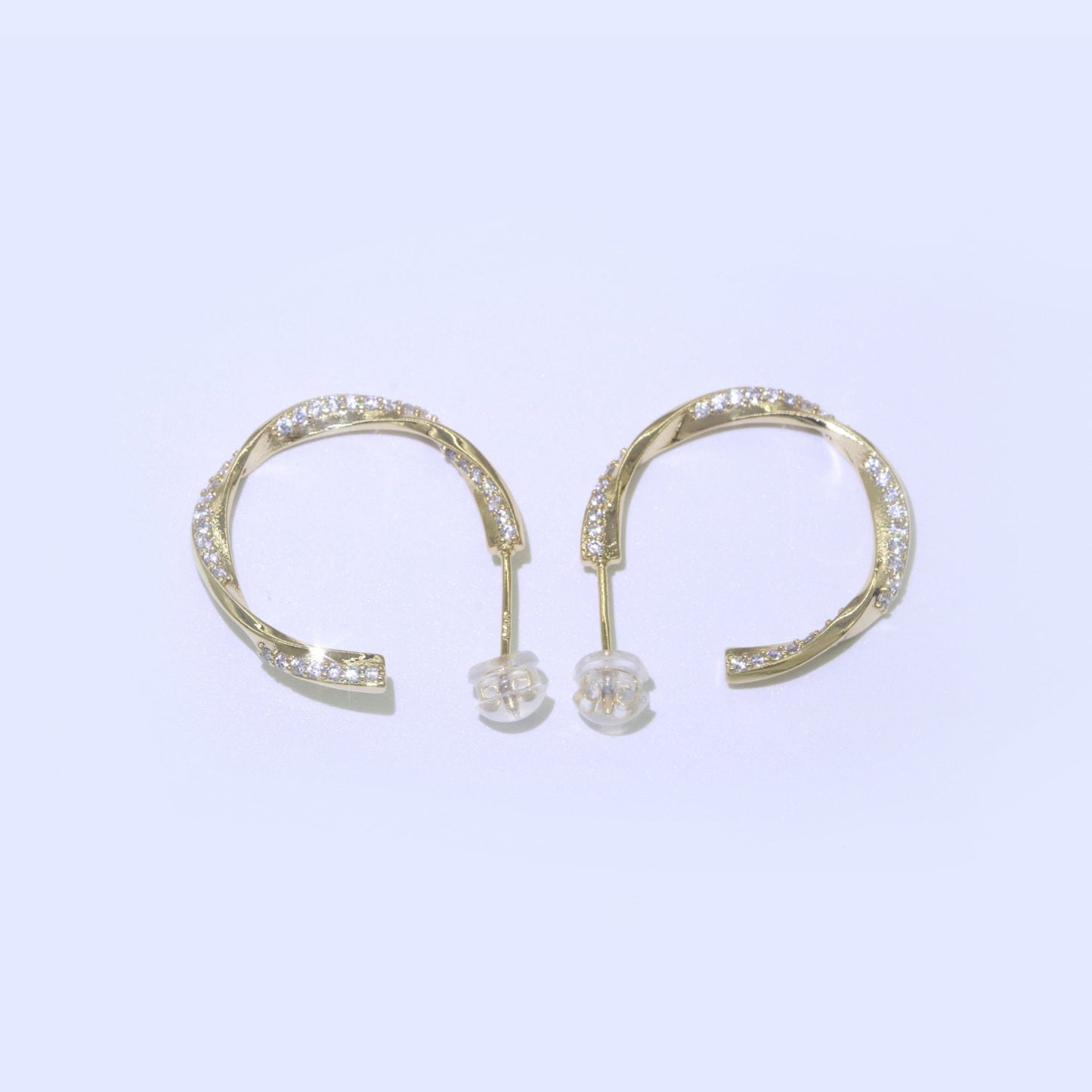 Dainty Gold Twist Hoop CZ Earring