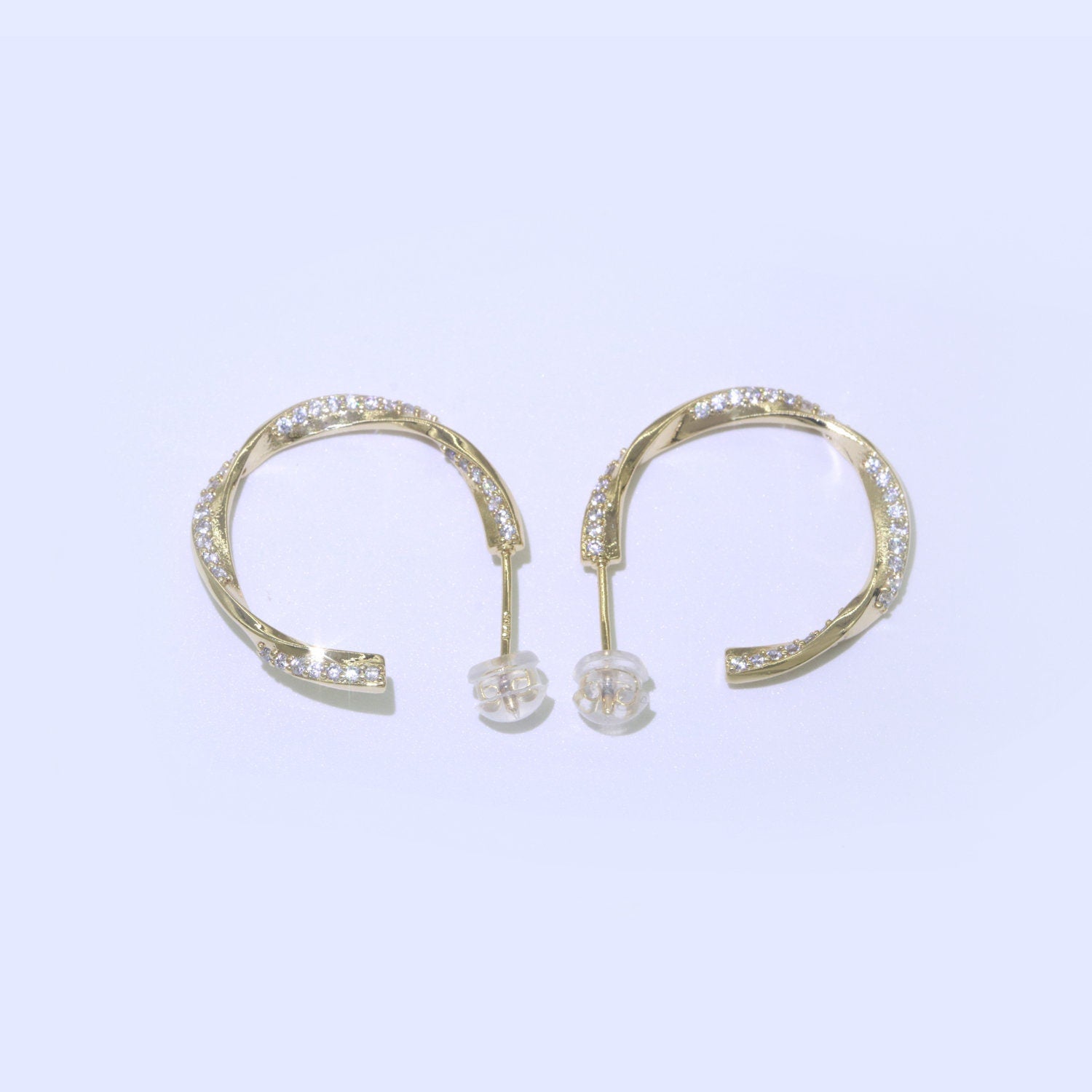 Dainty Gold Twist Hoop CZ Earring