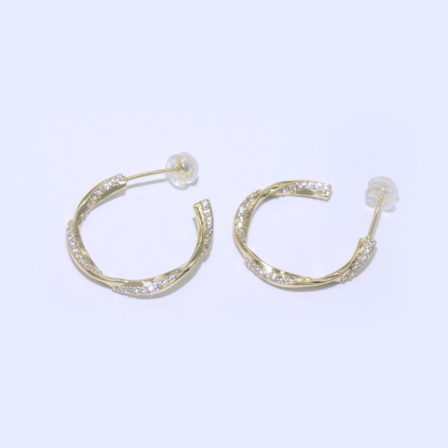 Dainty Gold Twist Hoop CZ Earring