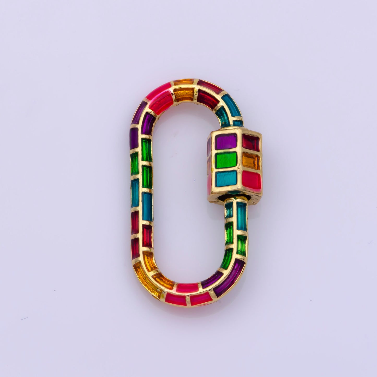 1x Colorful Enamel Carabiner Oval Screw Clasp, Charm Link Connector 26.5x15mm Rainbow Glass Chunky Bold Jewelry Making Supply Christmas