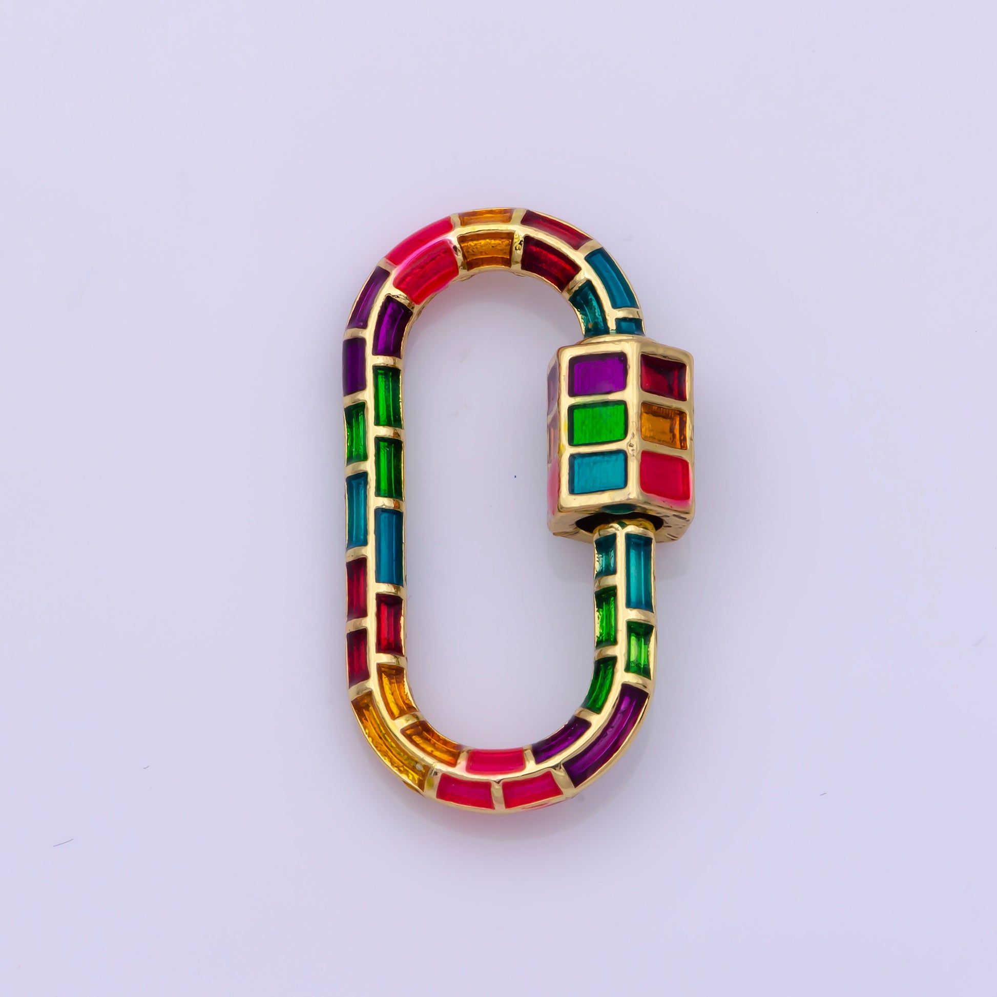 1x Colorful Enamel Carabiner Oval Screw Clasp, Charm Link Connector 26.5x15mm Rainbow Glass Chunky Bold Jewelry Making Supply Christmas