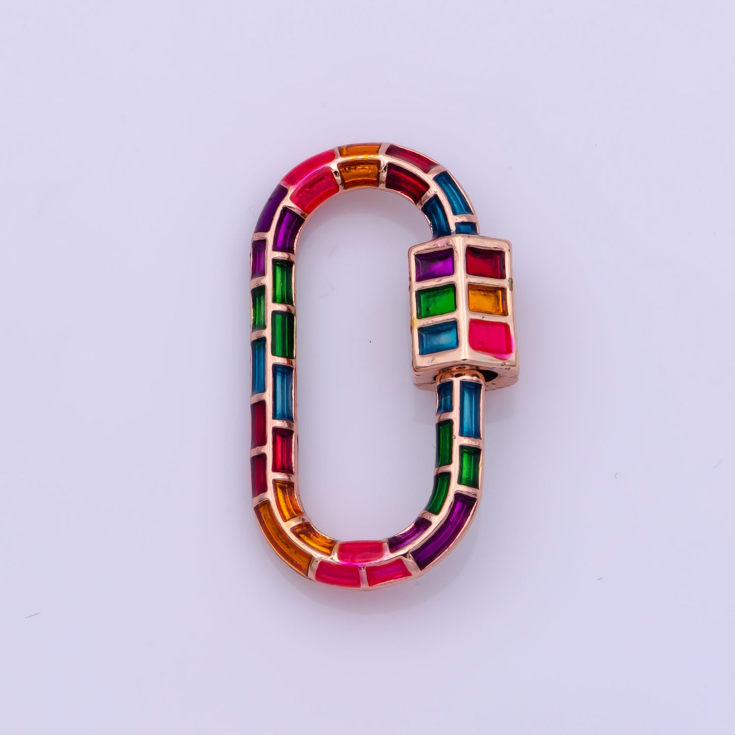 1x Colorful Enamel Carabiner Oval Screw Clasp, Charm Link Connector 26.5x15mm Rainbow Glass Chunky Bold Jewelry Making Supply Christmas