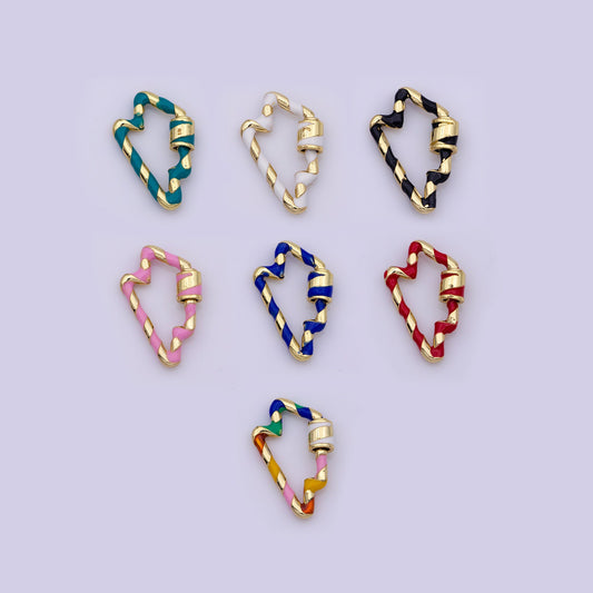 Mini Gold Lightning Screw Clasp Colorful Carabiner Thunder Gold Enamel Clasp for Necklace Bracelet Interlocking Charm Connector Black, Pink