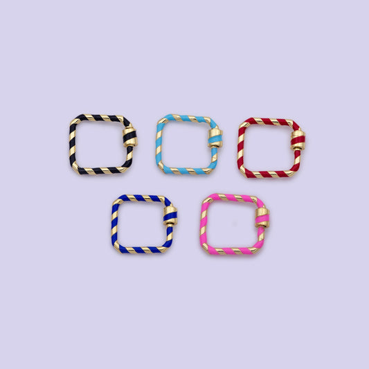 Mini Gold Square Screw Clasp Colorful Carabiner Thunder Gold Enamel Clasp for Necklace Bracelet Interlocking Charm Connector Black, Pink