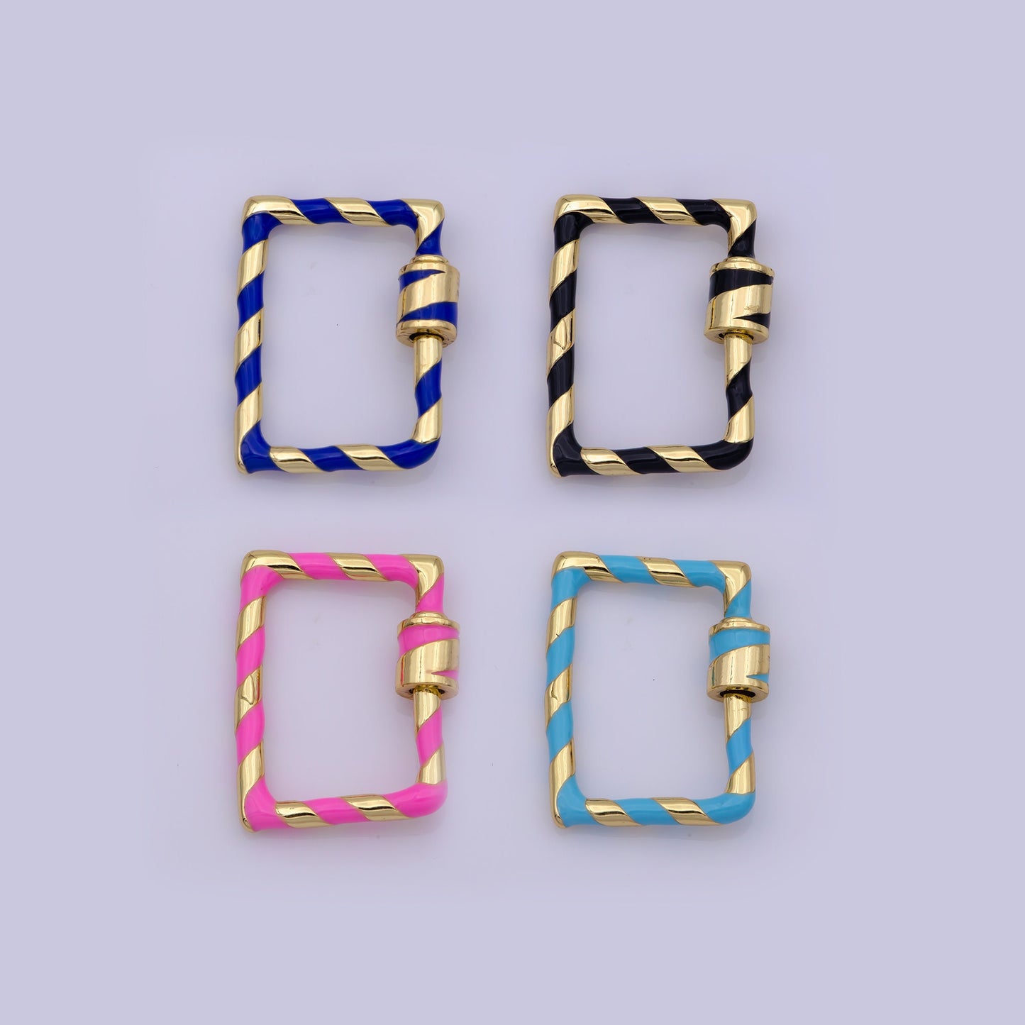 Mini Gold Rectangle Screw Clasp Colorful Carabiner Gold Enamel Clasp for Necklace Bracelet Interlocking Charm Connector Pink Teal Blue