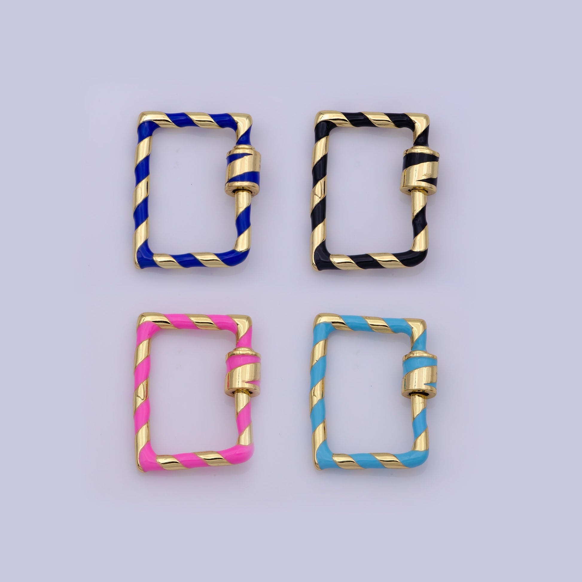 Mini Gold Rectangle Screw Clasp Colorful Carabiner Gold Enamel Clasp for Necklace Bracelet Interlocking Charm Connector Pink Teal Blue