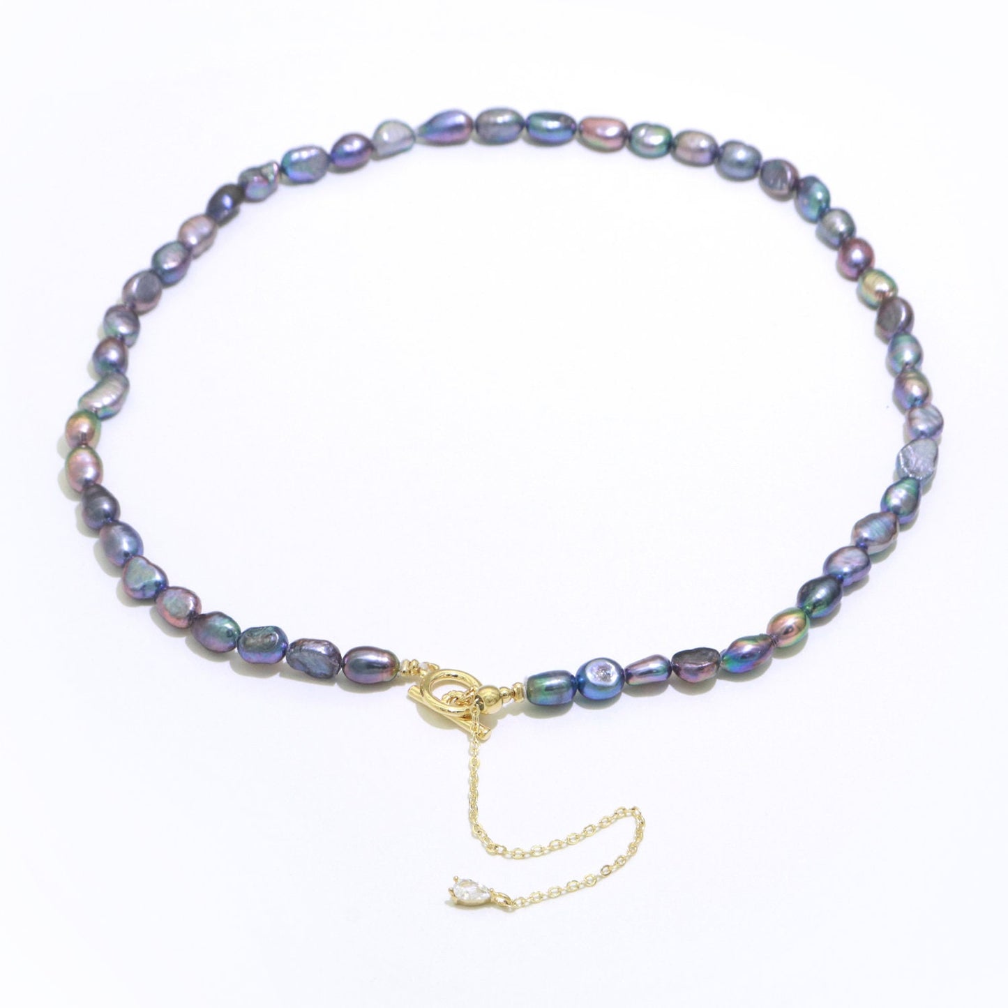 Peacock Pearl Necklace, Genuine Baroque Freshwater Pearl Jewelry, Champagne Pearl Nugget Bead Adjustable Gold Filled Clasp Everyday Gift