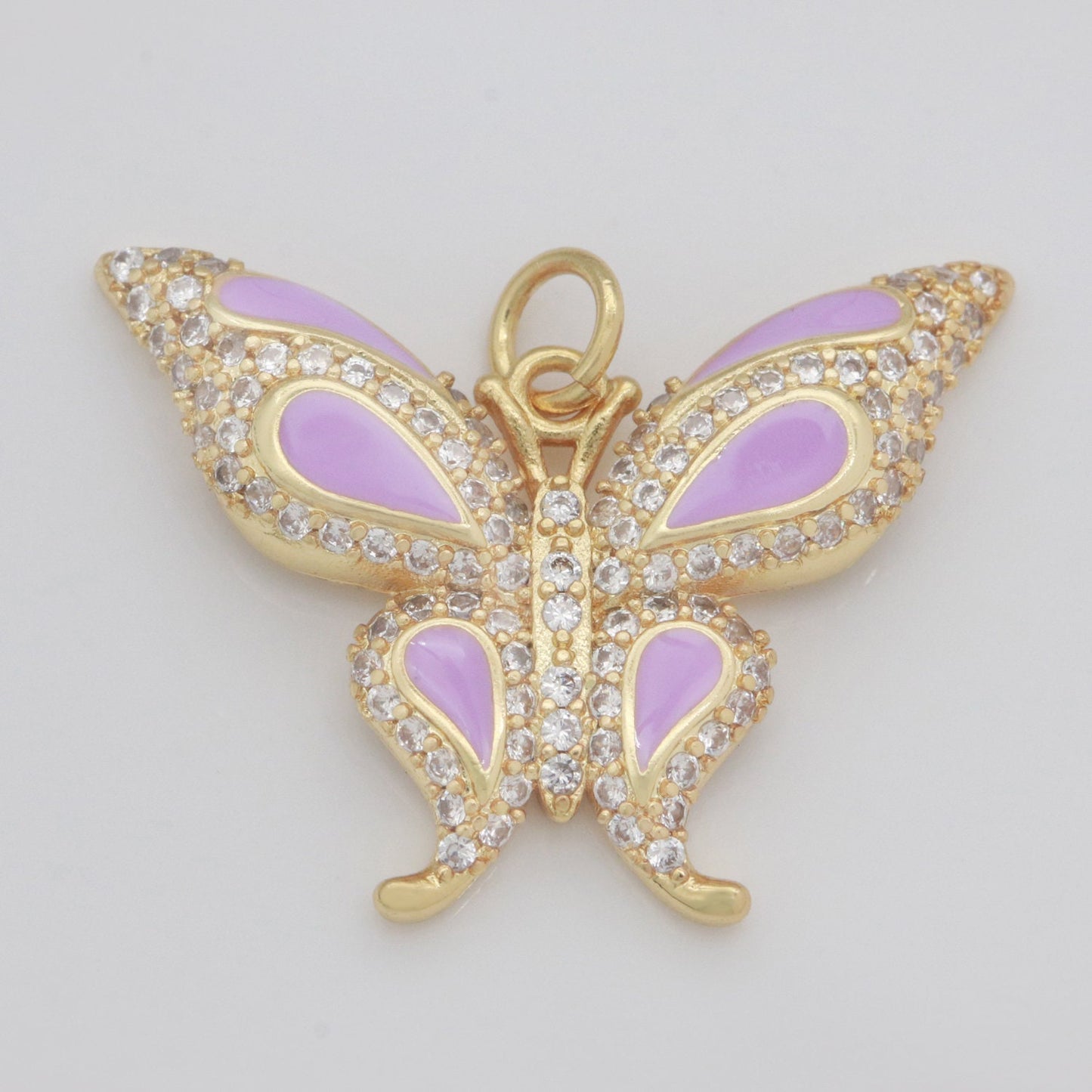 14K Gold Filled Mariposa Butterfly Charm Enamel Butterfly Pendant Cubic Zirconia Pendant for Necklace Component Monarch Insect Inspired