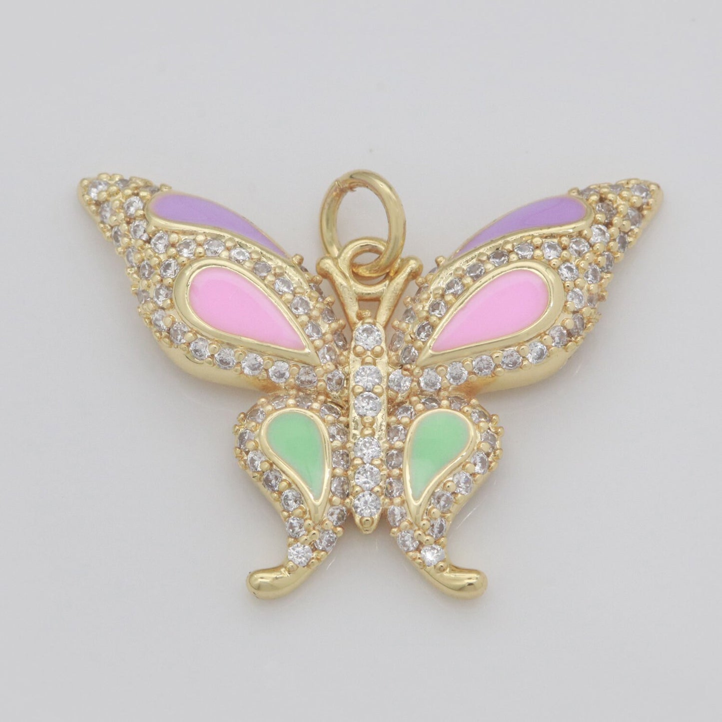 14K Gold Filled Mariposa Butterfly Charm Enamel Butterfly Pendant Cubic Zirconia Pendant for Necklace Component Monarch Insect Inspired