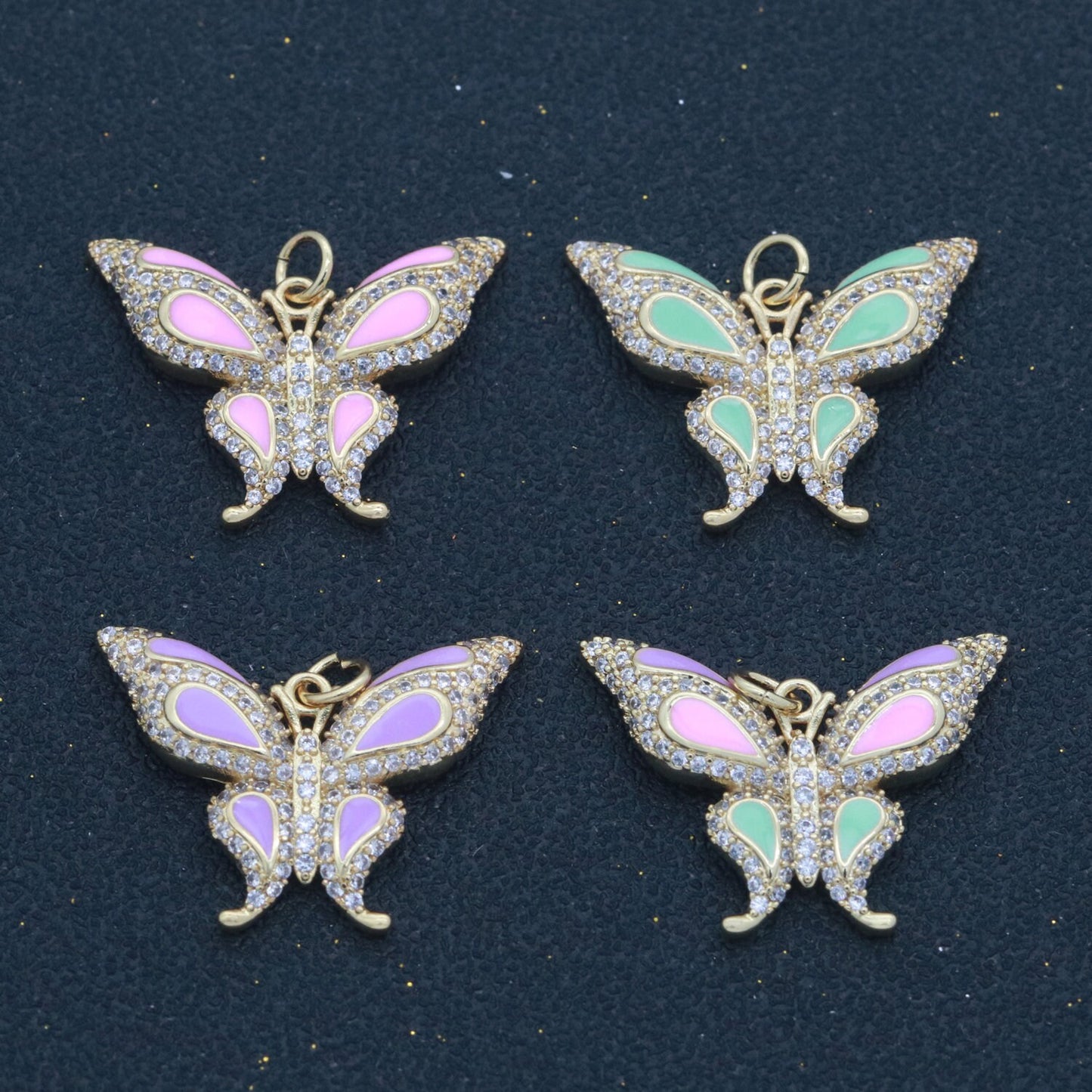 14K Gold Filled Mariposa Butterfly Charm Enamel Butterfly Pendant Cubic Zirconia Pendant for Necklace Component Monarch Insect Inspired