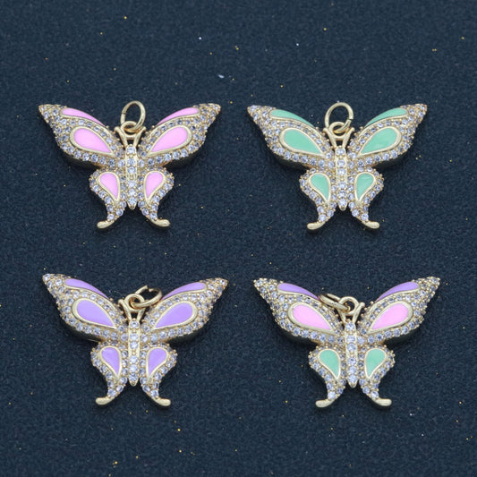 14K Gold Filled Mariposa Butterfly Charm Enamel Butterfly Pendant Cubic Zirconia Pendant for Necklace Component Monarch Insect Inspired