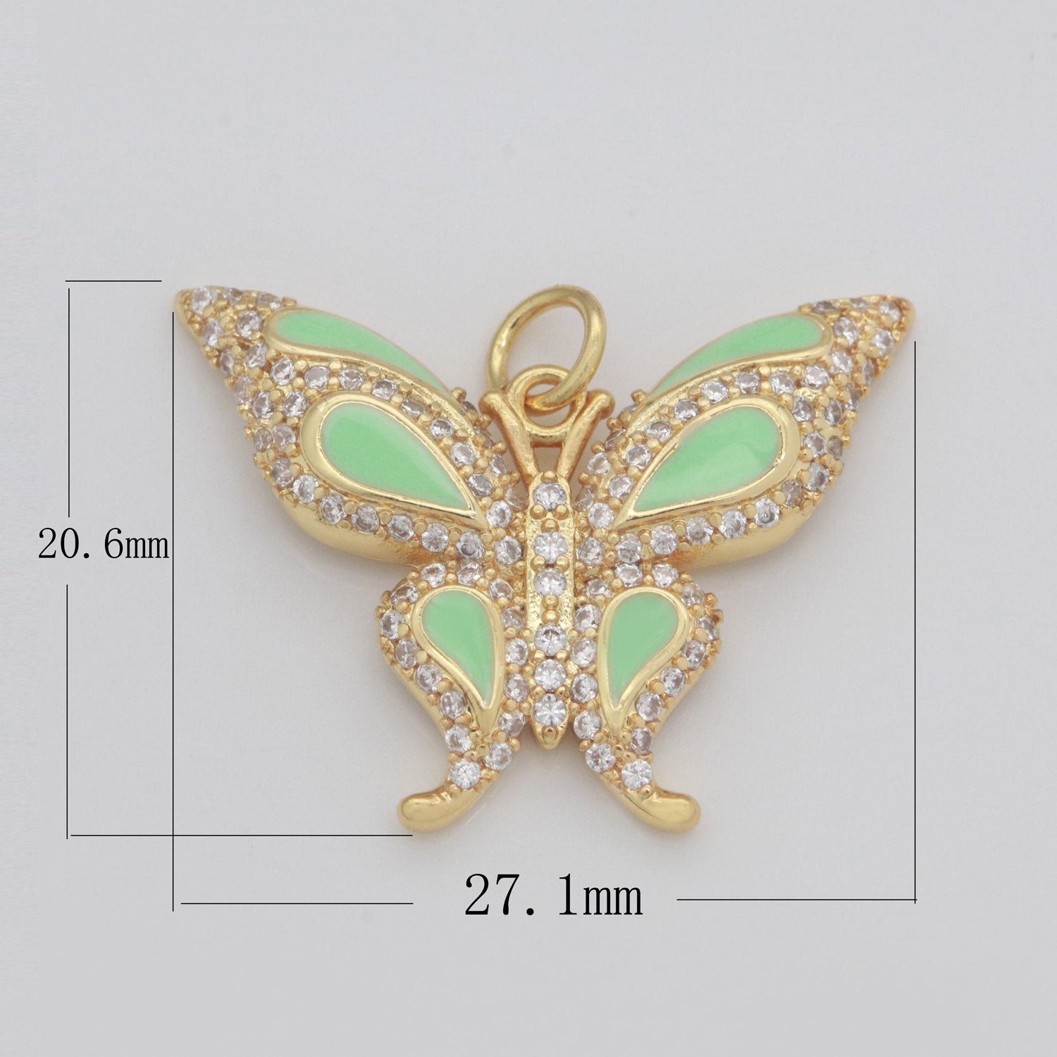 14K Gold Filled Mariposa Butterfly Charm Enamel Butterfly Pendant Cubic Zirconia Pendant for Necklace Component Monarch Insect Inspired