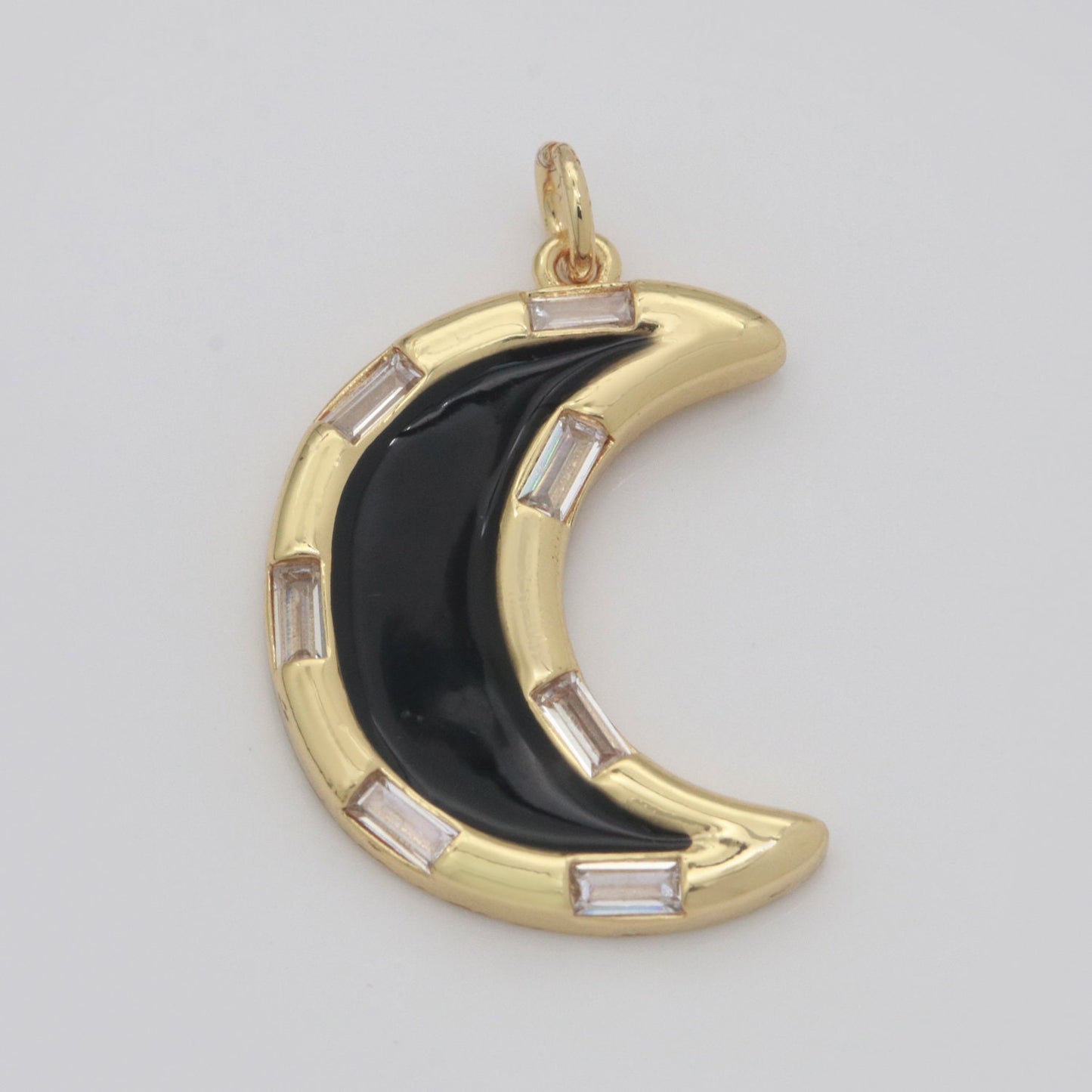 14k Gold Filled Crescent Moon Charm CZ Micro Pave,Enamel Moon Pendant,Celestial Jewelry Cubic Zirconia Charm Bracelet Necklace Earring M-627