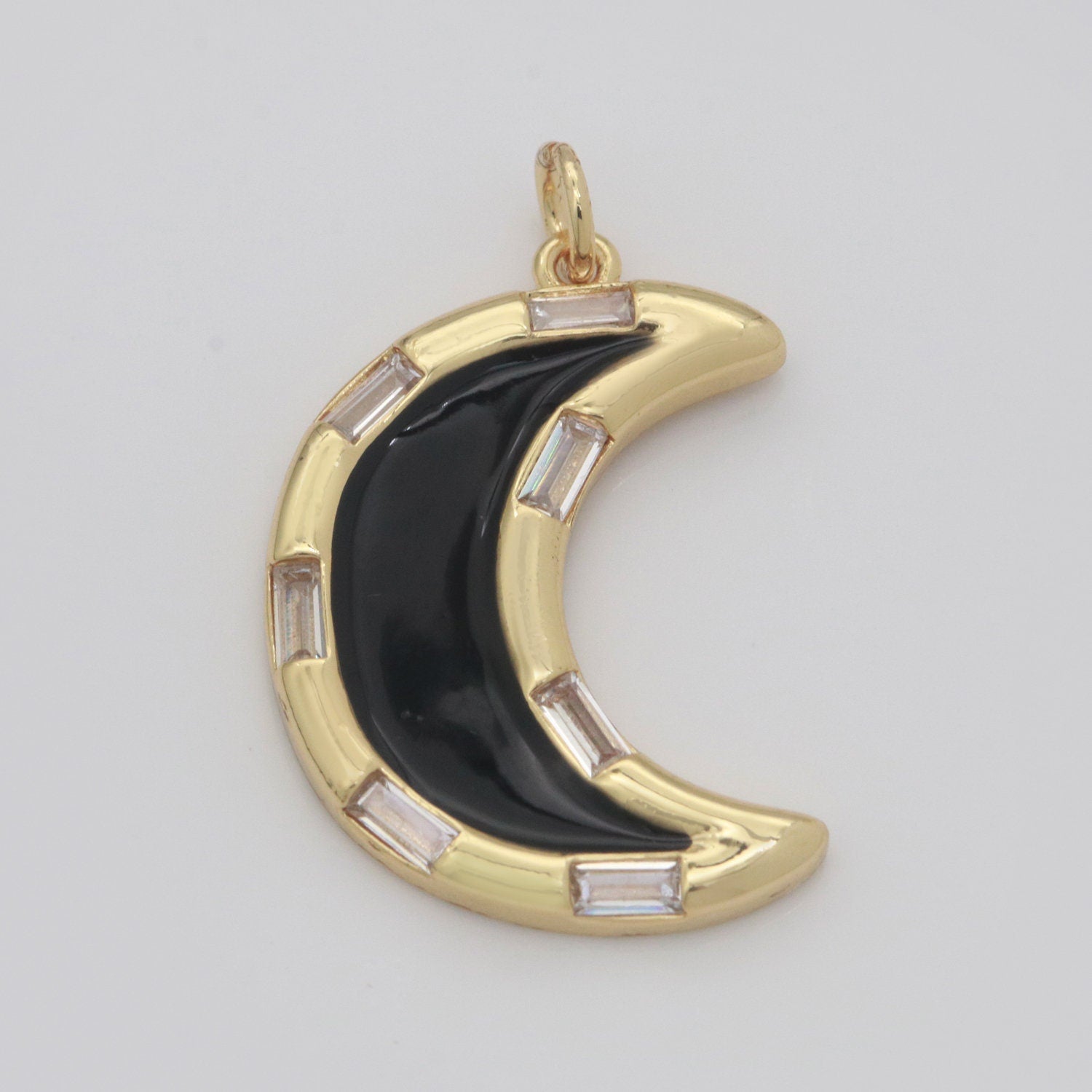 14k Gold Filled Crescent Moon Charm CZ Micro Pave,Enamel Moon Pendant,Celestial Jewelry Cubic Zirconia Charm Bracelet Necklace Earring M-627