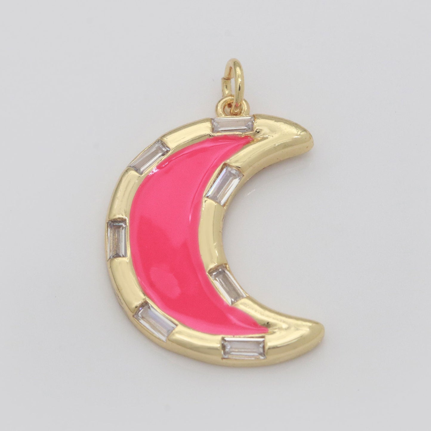 14k Gold Filled Crescent Moon Charm CZ Micro Pave,Enamel Moon Pendant,Celestial Jewelry Cubic Zirconia Charm Bracelet Necklace Earring M-627
