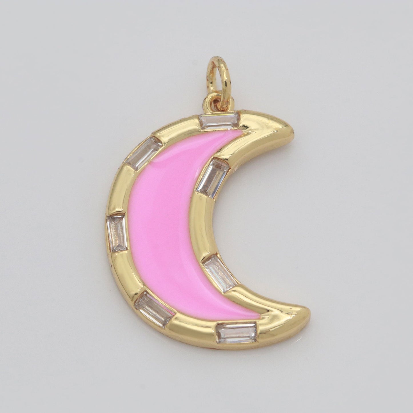 14k Gold Filled Crescent Moon Charm CZ Micro Pave,Enamel Moon Pendant,Celestial Jewelry Cubic Zirconia Charm Bracelet Necklace Earring M-627