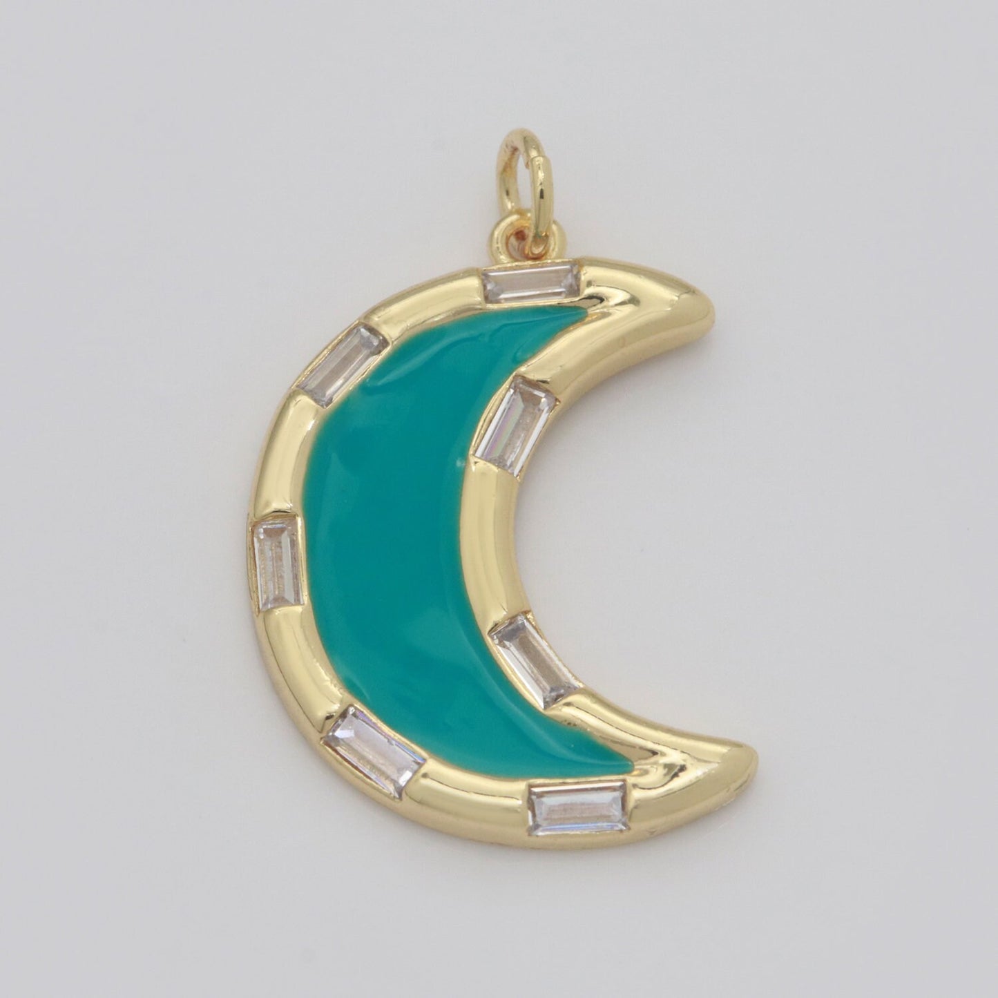 14k Gold Filled Crescent Moon Charm CZ Micro Pave,Enamel Moon Pendant,Celestial Jewelry Cubic Zirconia Charm Bracelet Necklace Earring M-627