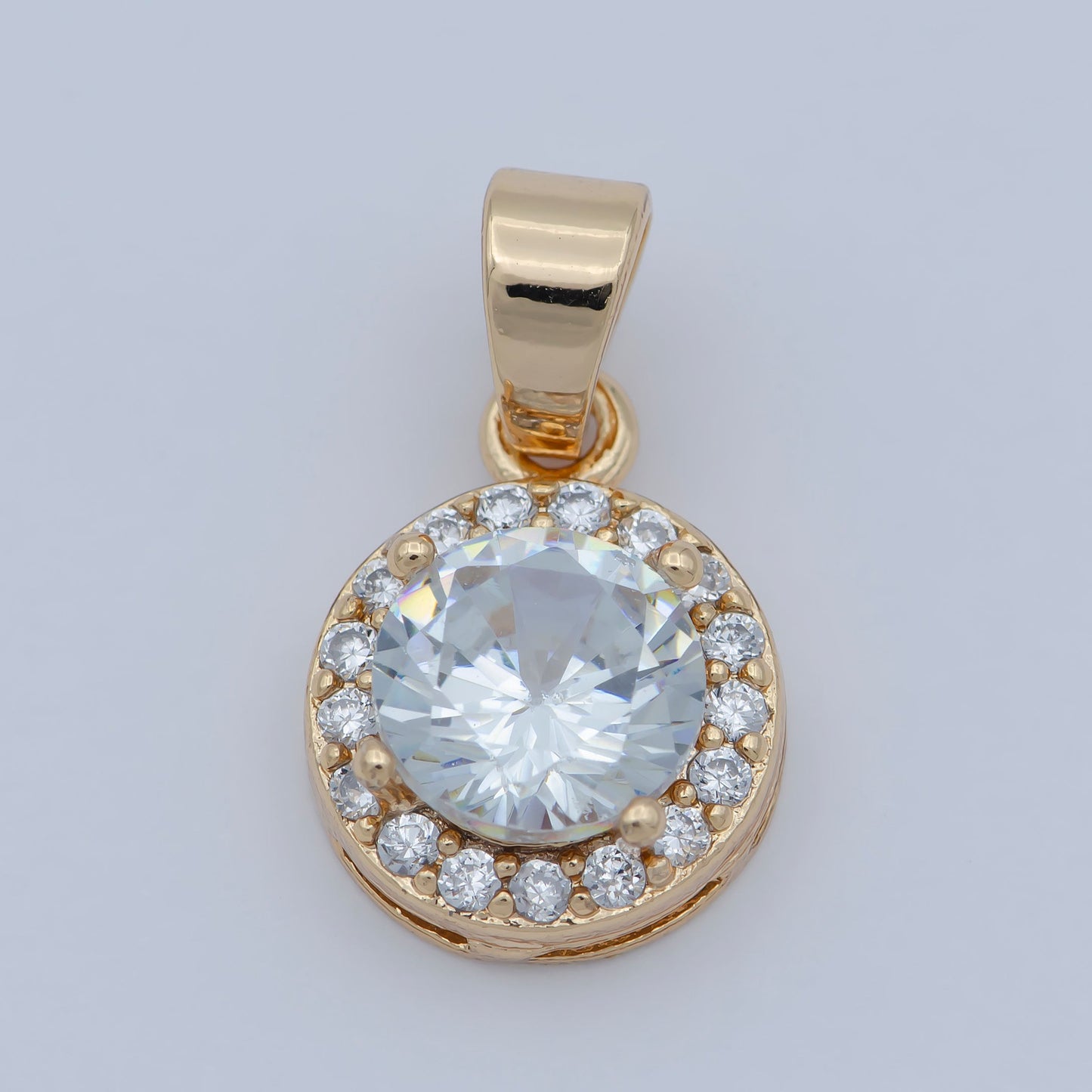 Round Cubic Zirconia Charm, Single Stone Pendant, Micro Pave Cubic Zirconia Sun Pendant Rose Gold Filled Charm
