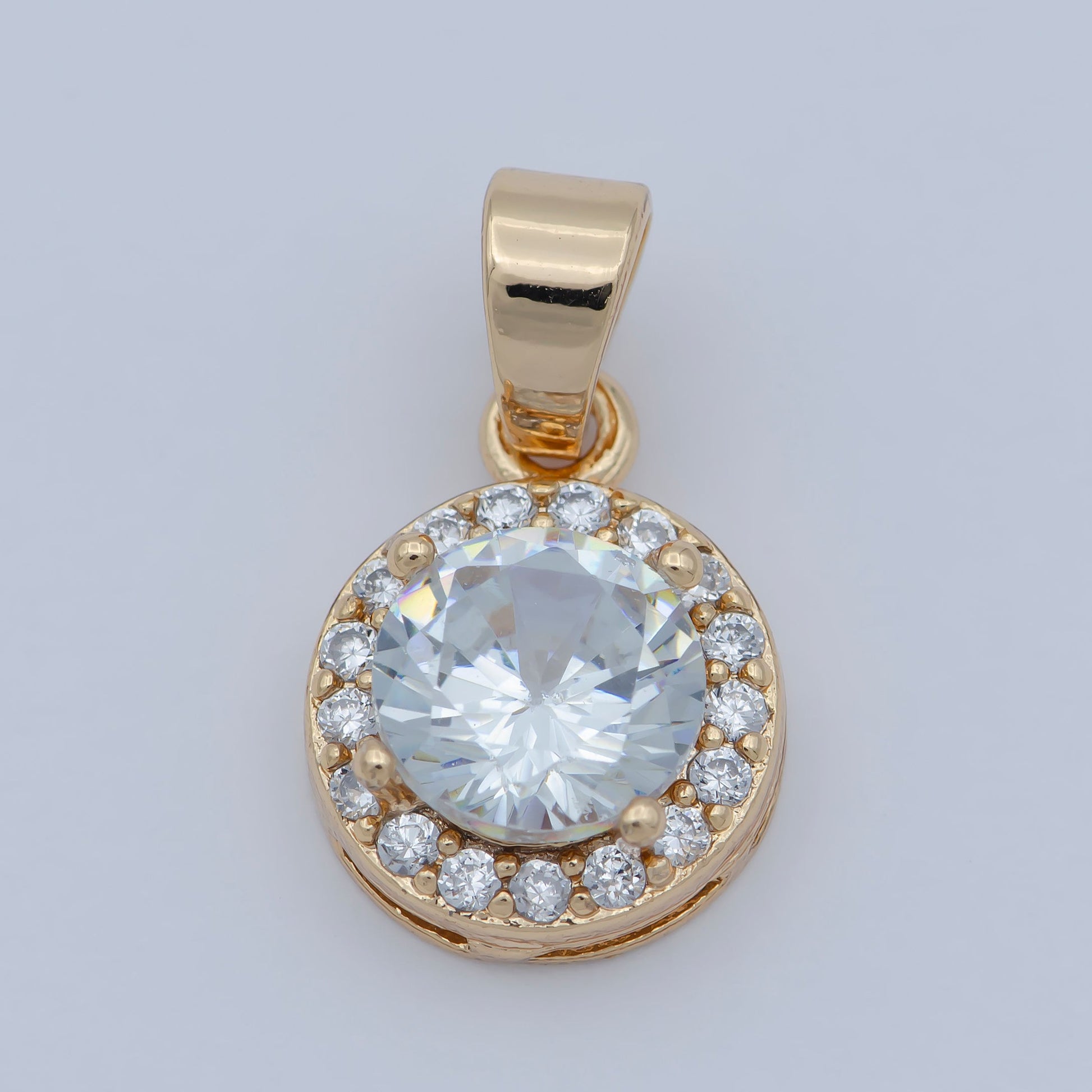 Round Cubic Zirconia Charm, Single Stone Pendant, Micro Pave Cubic Zirconia Sun Pendant Rose Gold Filled Charm