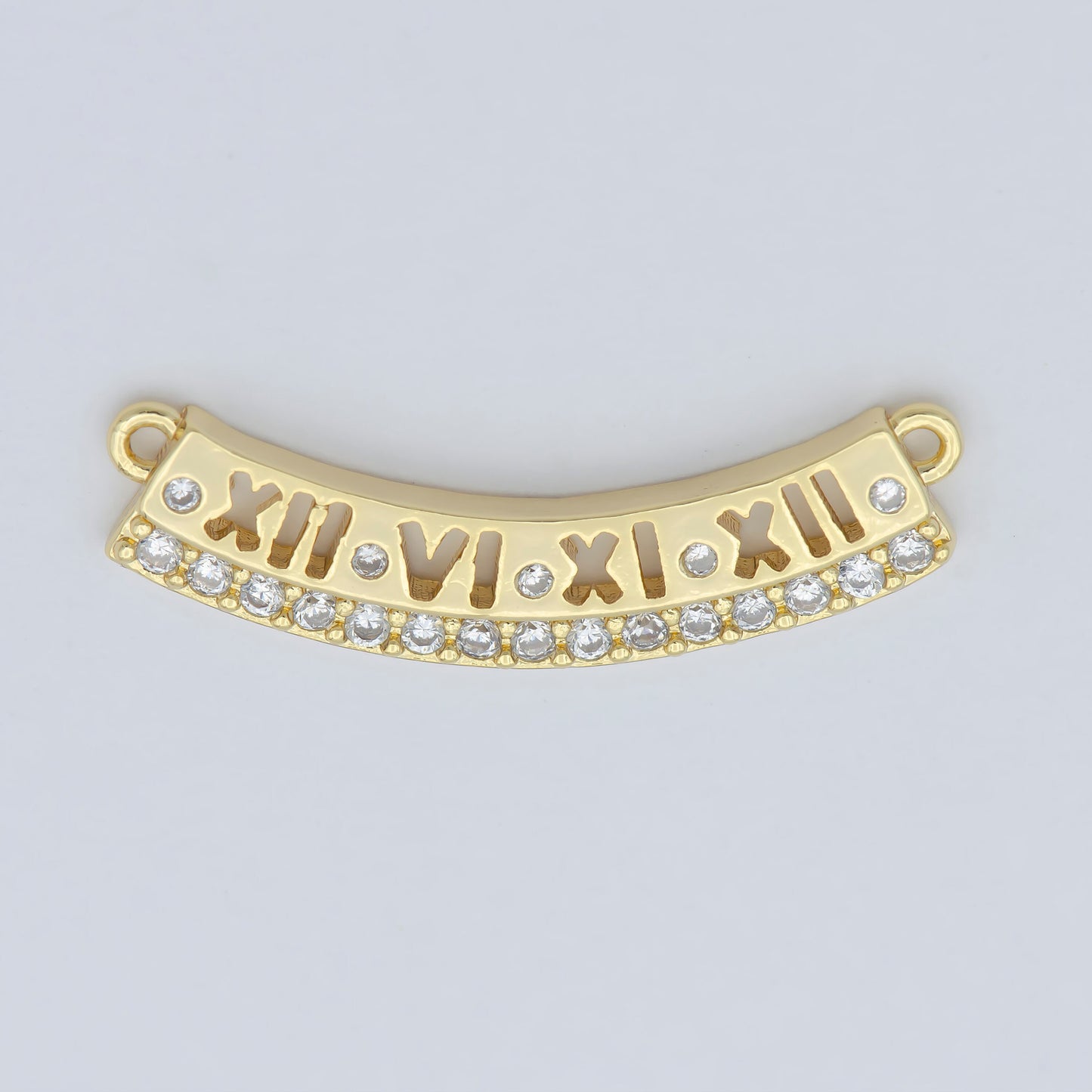 Gold Roman Numerals Curved Plate, Curved Bracelet Charm Connector Bar, Two Hole Bar, Bracelet Connector