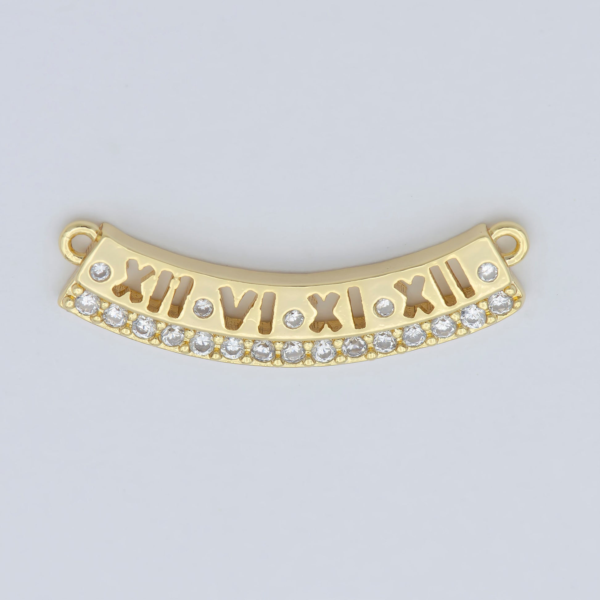 Gold Roman Numerals Curved Plate, Curved Bracelet Charm Connector Bar, Two Hole Bar, Bracelet Connector
