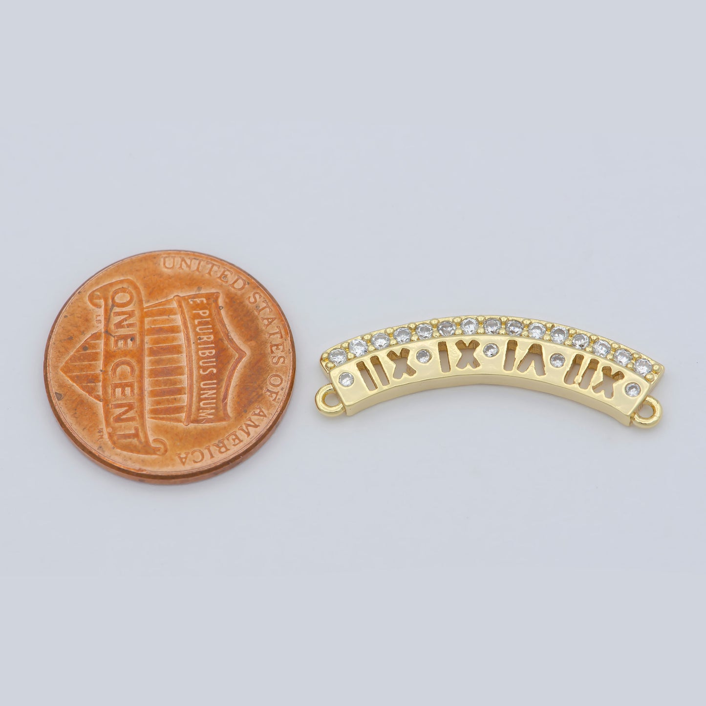 Gold Roman Numerals Curved Plate, Curved Bracelet Charm Connector Bar, Two Hole Bar, Bracelet Connector