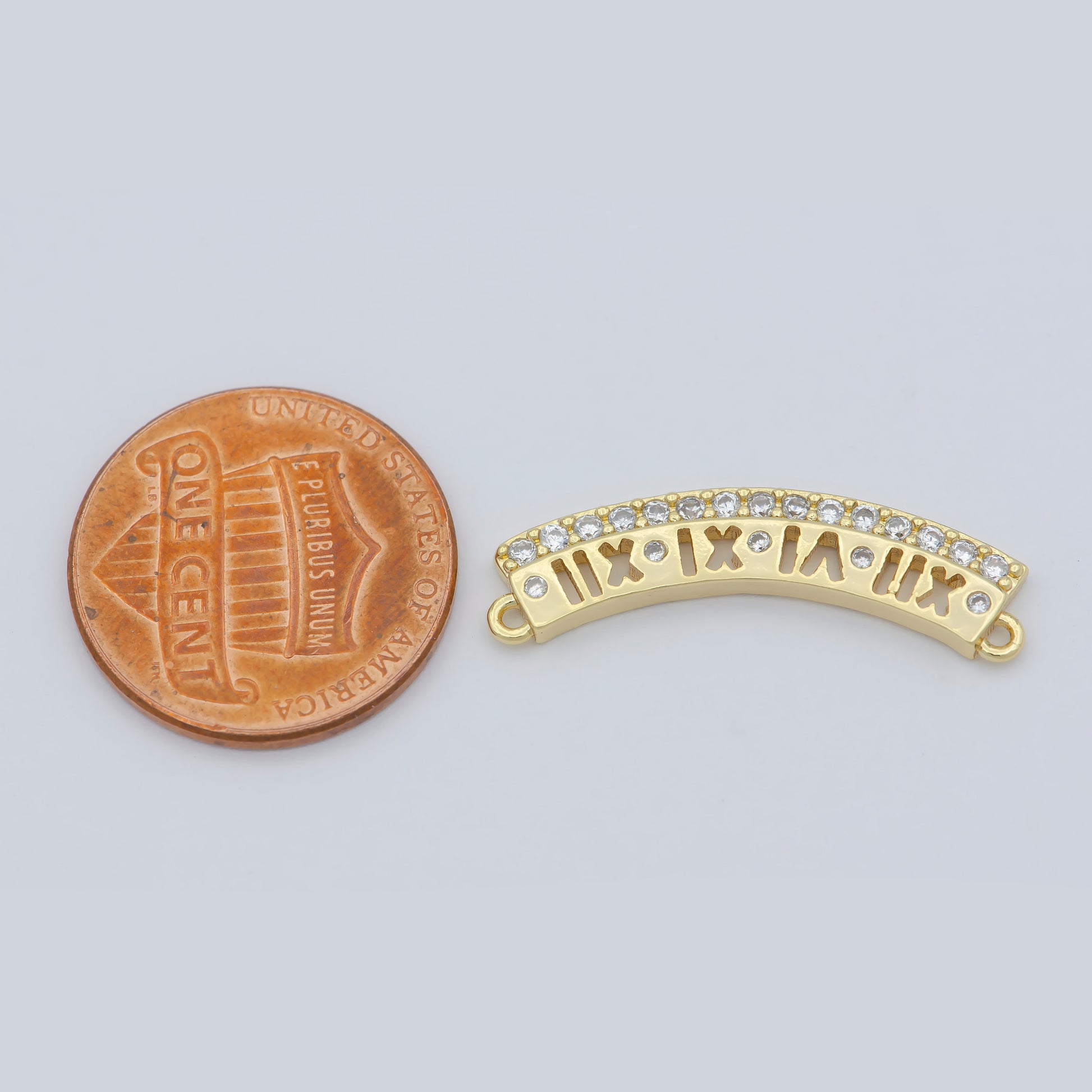 Gold Roman Numerals Curved Plate, Curved Bracelet Charm Connector Bar, Two Hole Bar, Bracelet Connector
