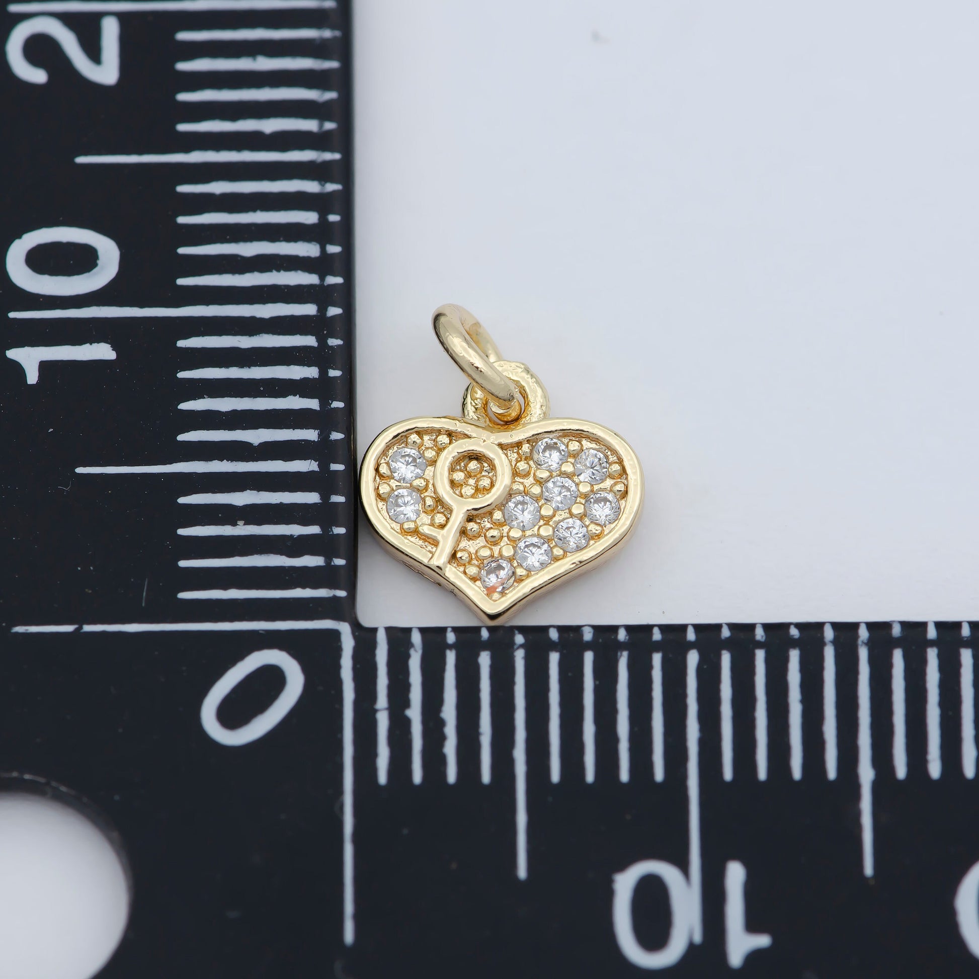 Tiny Gold Lock Key Pendant Charm, Dainty Heart charm for Bracelet Necklace Earring Component